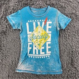 Society Tshirt Mens Medium Burnout Blue Live Free Shirt